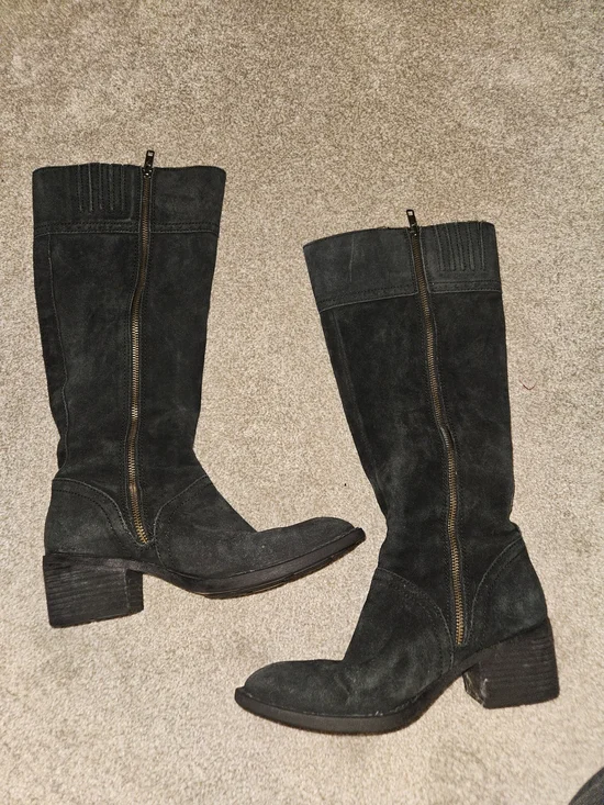 Born Black Suede Knee-High Dual Zip Heeled Boots Size 8 - Picture 4 of 15
